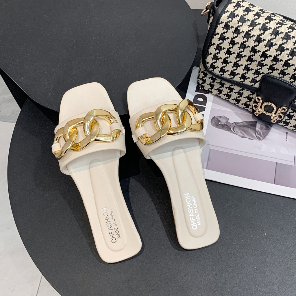 Big Size 36-42 Dép đi biển Đế Bệt Bằng Kim Loại Thời Trang Mùa Hè 02040 Cho Nữ