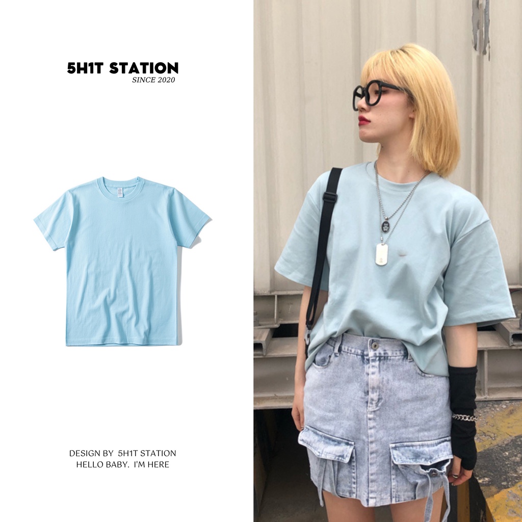 ÁO THUN CỘC TAY COTTON 100% / MÃ MÀU XANH DA TRỜI / 5H1T STATION