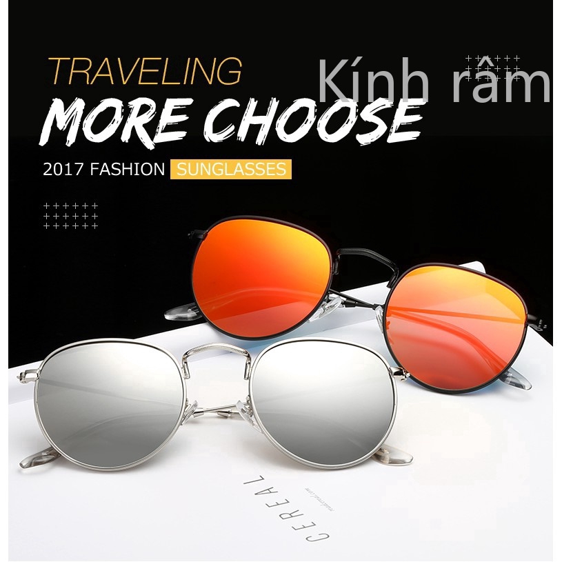 Kính mát gọng kim loại hình tròn hiệu ứng tráng gương nhiều màu tùy chọn