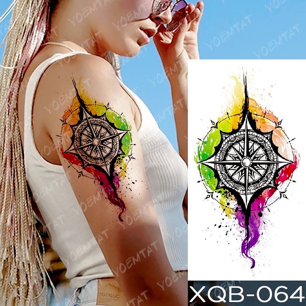 Hình Xăm Dán Tạm Thời Chống Nước Hình La Bàn Mũi Tên Kỳ Lân Cây Xanh Cho Nam Nữ