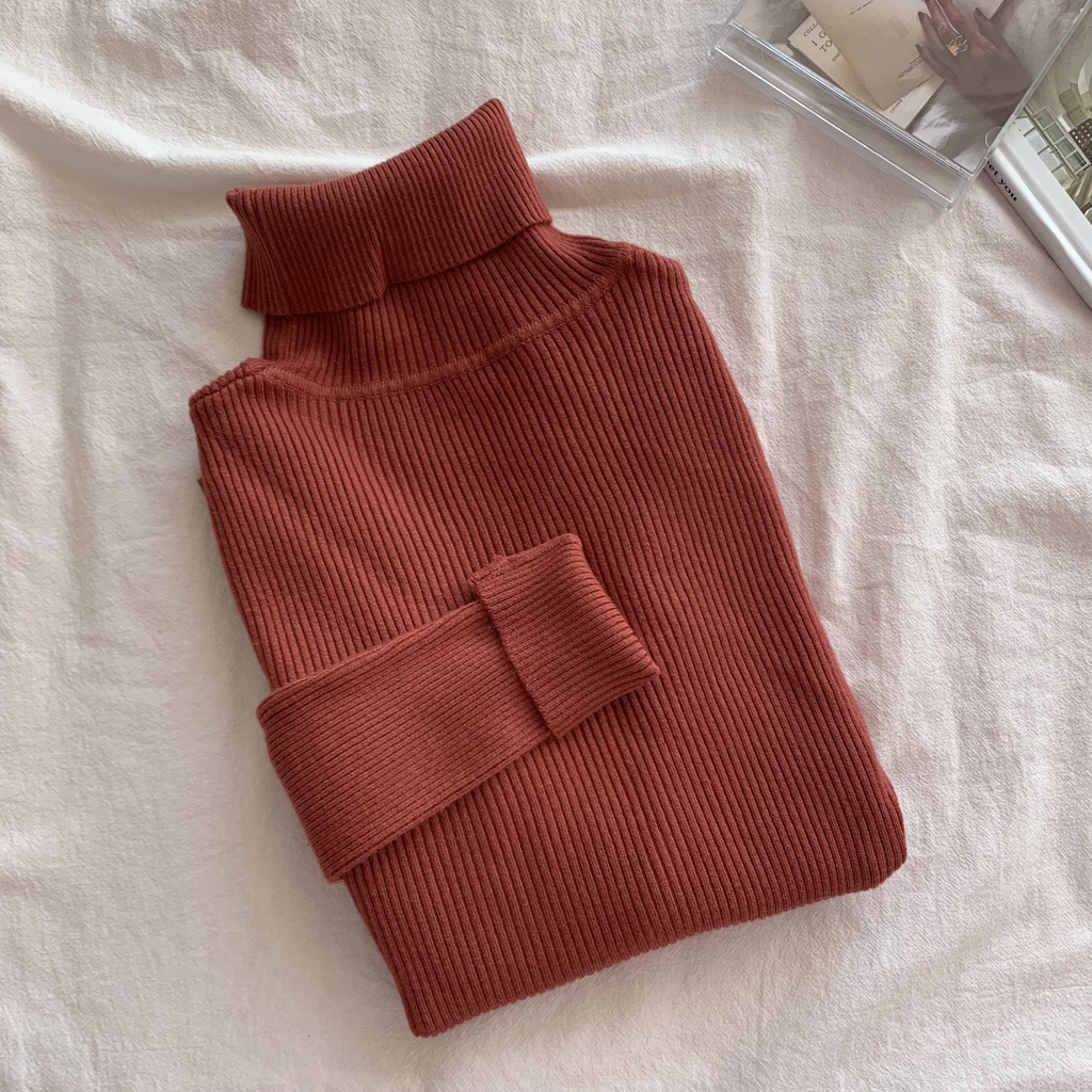 Áo len Pure Cube tay dài cổ lọ màu trơn thời trang thanh lịch cho nữ