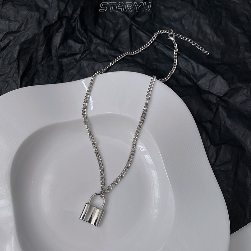 Staryu Set 2 Vòng cổ Hai Lớp Mặt Ổ Khóa Nhỏ Unisex