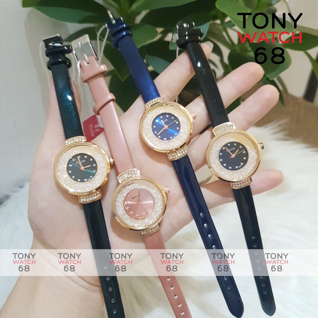 Đồng hồ nữ Bolun dây da nhỏ thời trang rẻ viền đá chính hãng chống nước đẹp Winsley