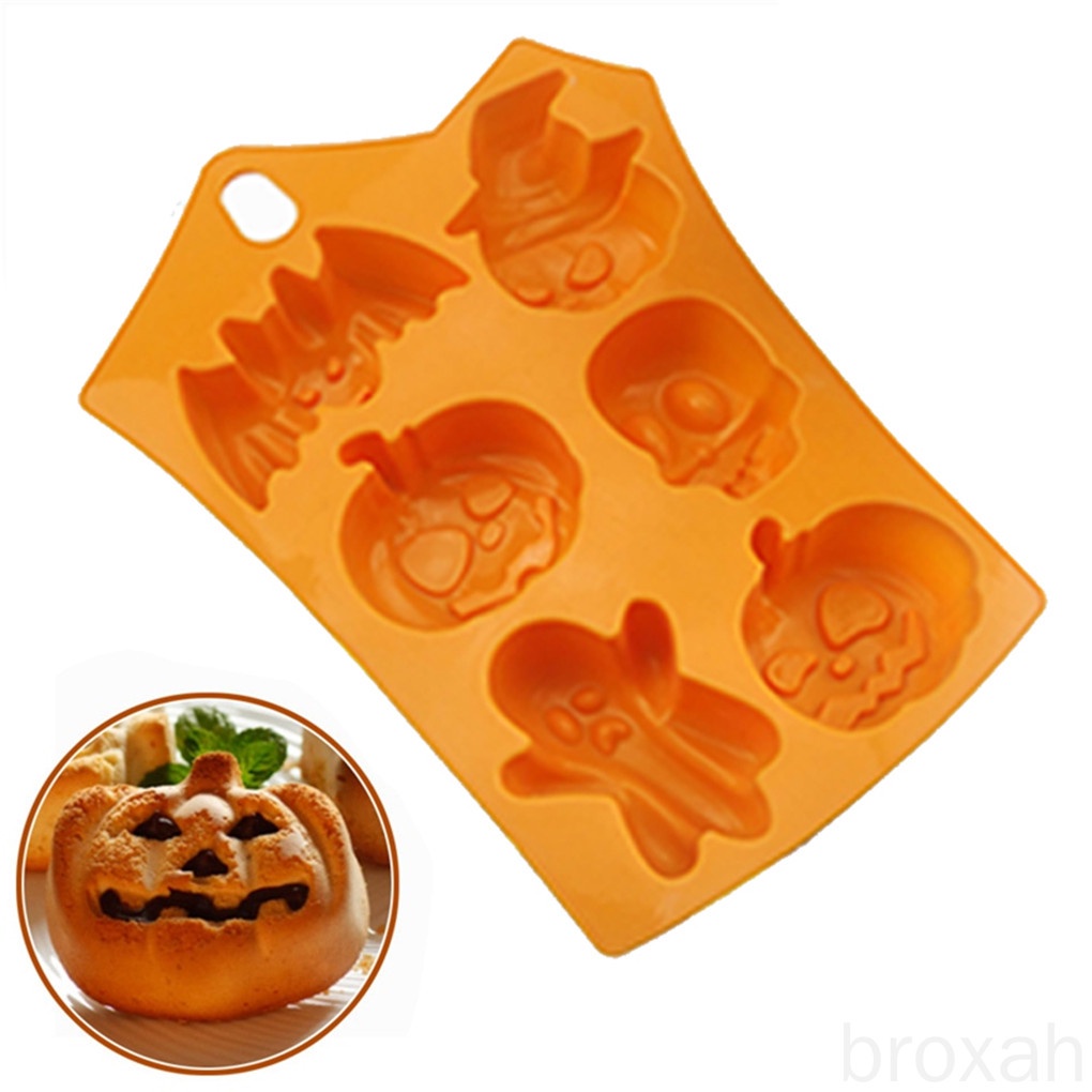 Khuôn Silicone Làm Bánh Tạo Hình Quả Bí Ngô Halloween 6 Ngăn