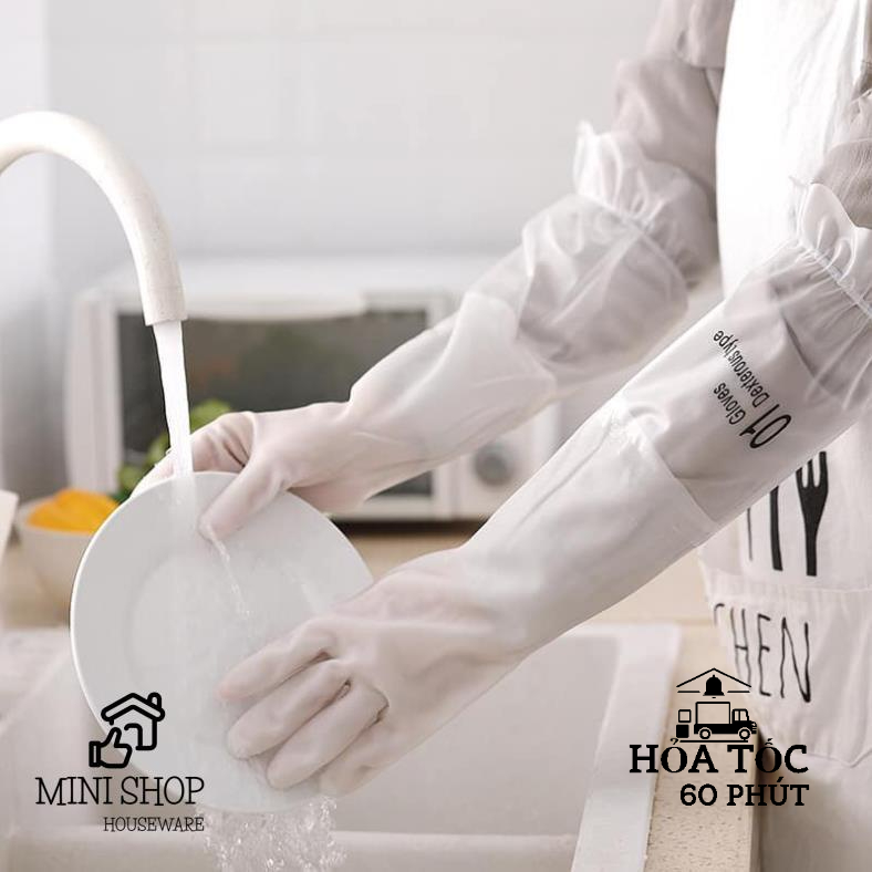 Găng Tay Cao Su Rửa Bát Cổ Cao Siêu Dai Có Chun Chống Tụt