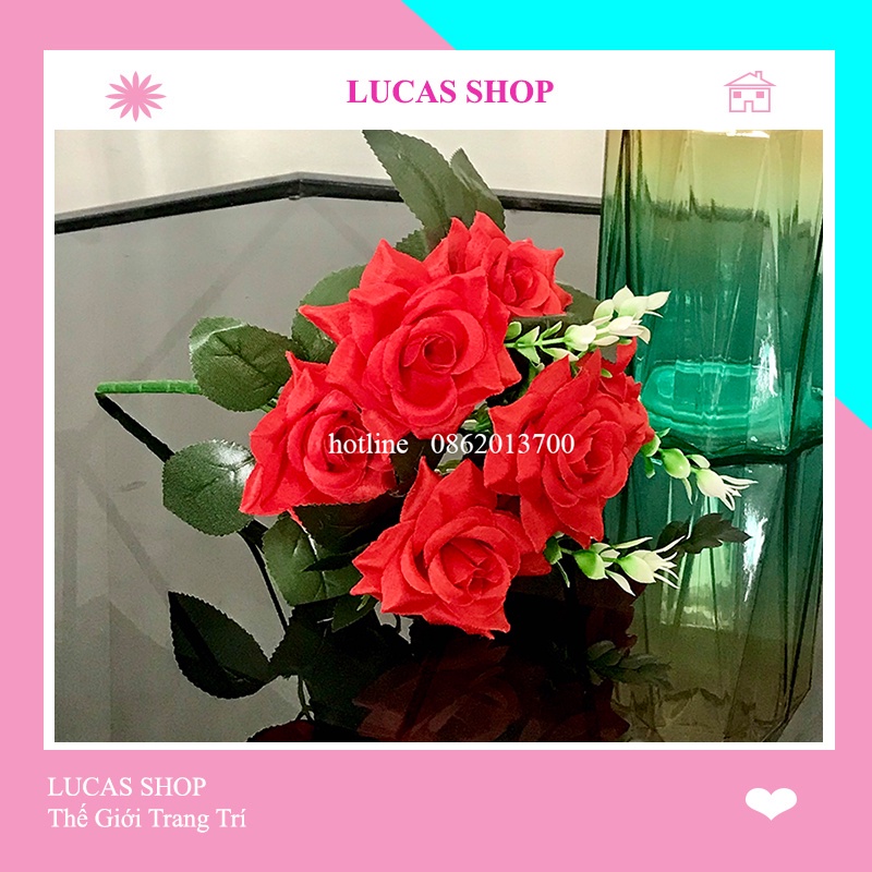 Cụm Hoa Hồng Cánh Xoắn 30cm 7 Nhánh (Kèm Lá)  Decor Nhà Cửa, Trang Trí Chụp Ảnh