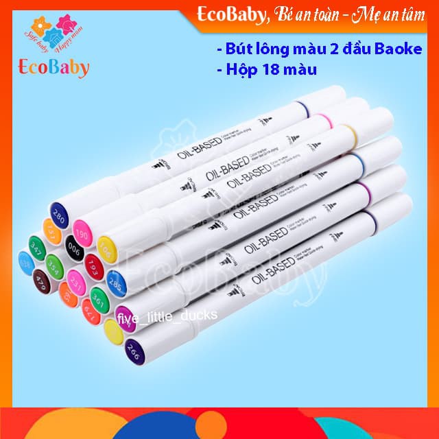 [Video Và Hình Thật] Bút Màu Marker Baoke MP2923, Hộp Nhựa Bộ 18 Bút Oily Marker Pens, Thiết Kế, Vẽ Anime - EcoBaby