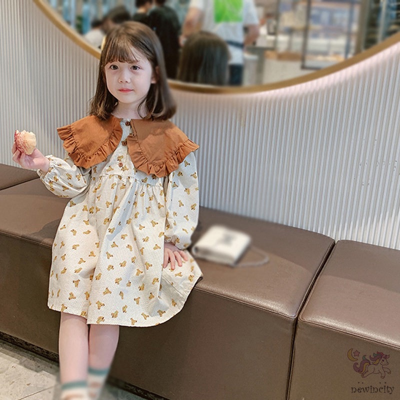 Đầm Dài Tay In Hoa Cho Bé Gái