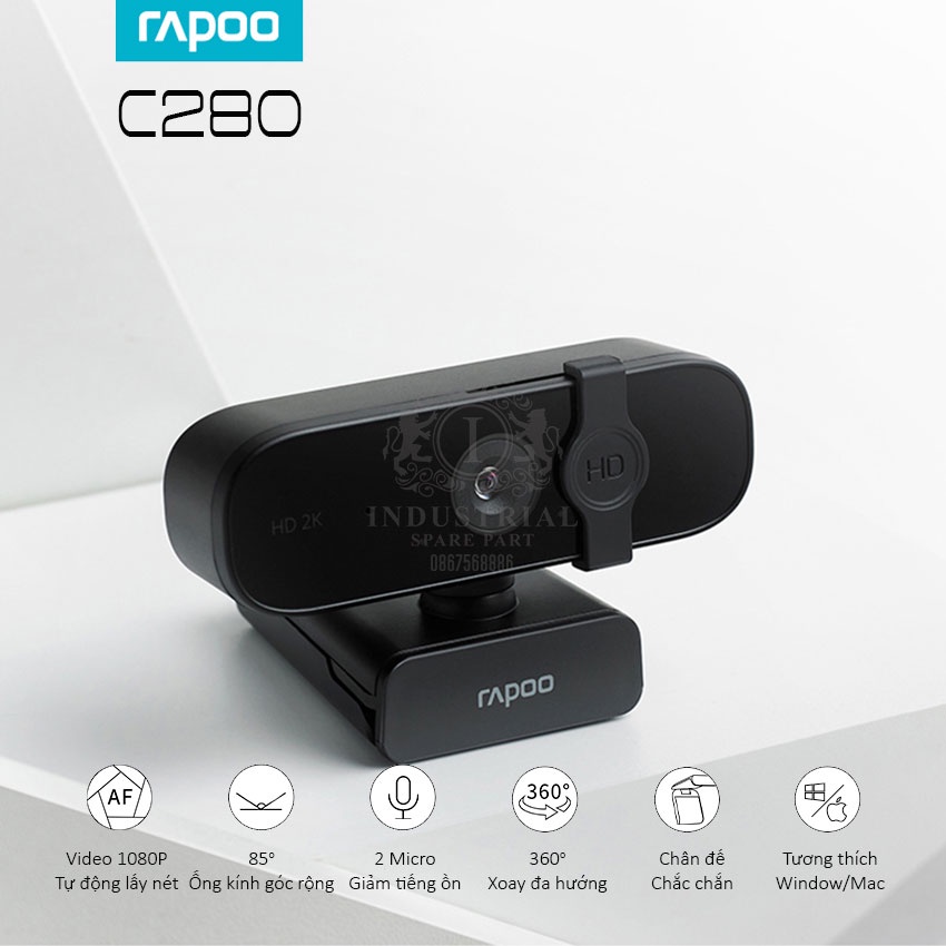 Webcam Rapoo C280 QHD 2K Live Stream, dạy học online, gọi điện video, webcam họp trực tuyến Hàng chính hãng