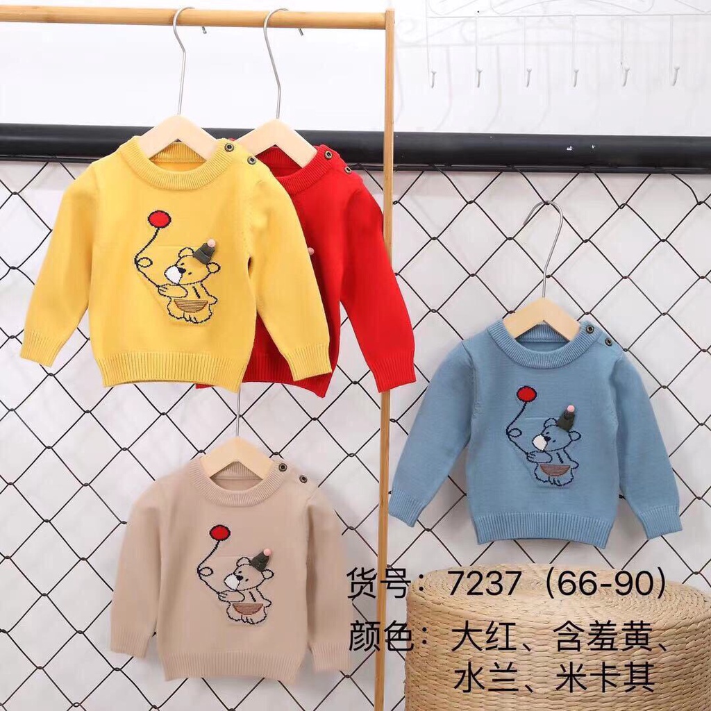 Áo Len Cổ Tròn Cài Vai Cho Bé Trai Và Bé Gái