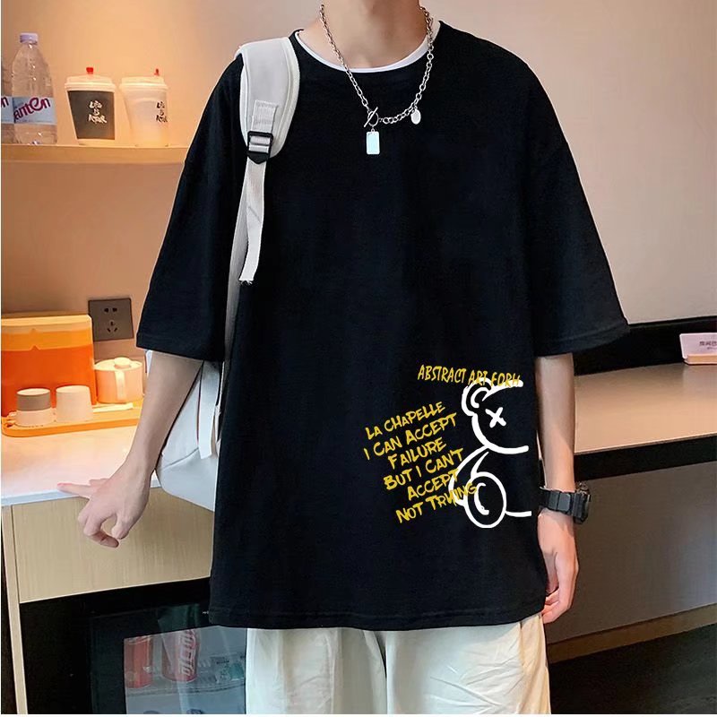 Áo Thun Tay Lỡ In Họa Tiết Hoạt Hình Phong Cách Hàn Quốc Thời Trang Cho Nam Size M-5XL
