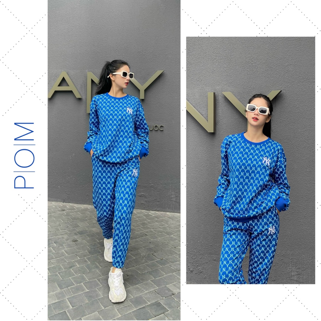 Set quần áo nỉ nam nữ, Set Sweater M.L.B, Bộ quần áo thu đông nữ NY Monogram SW05 - Pom Store