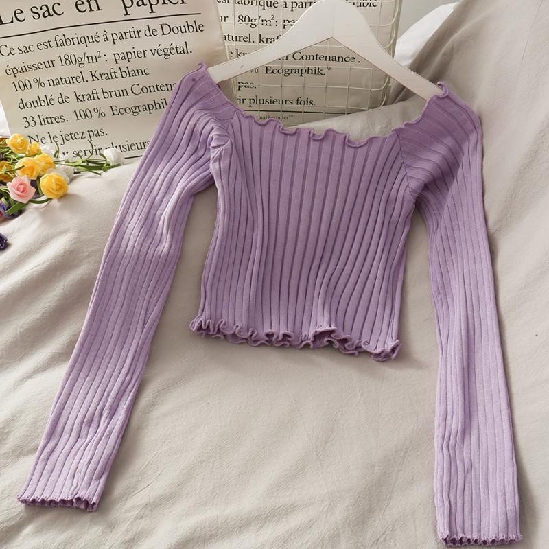 Áo Croptop Kiểu Nữ Trễ Vai Thun Gân Len Tăm Tay Dài Style Dễ thương 🎀 By bear.story | BigBuy360 - bigbuy360.vn