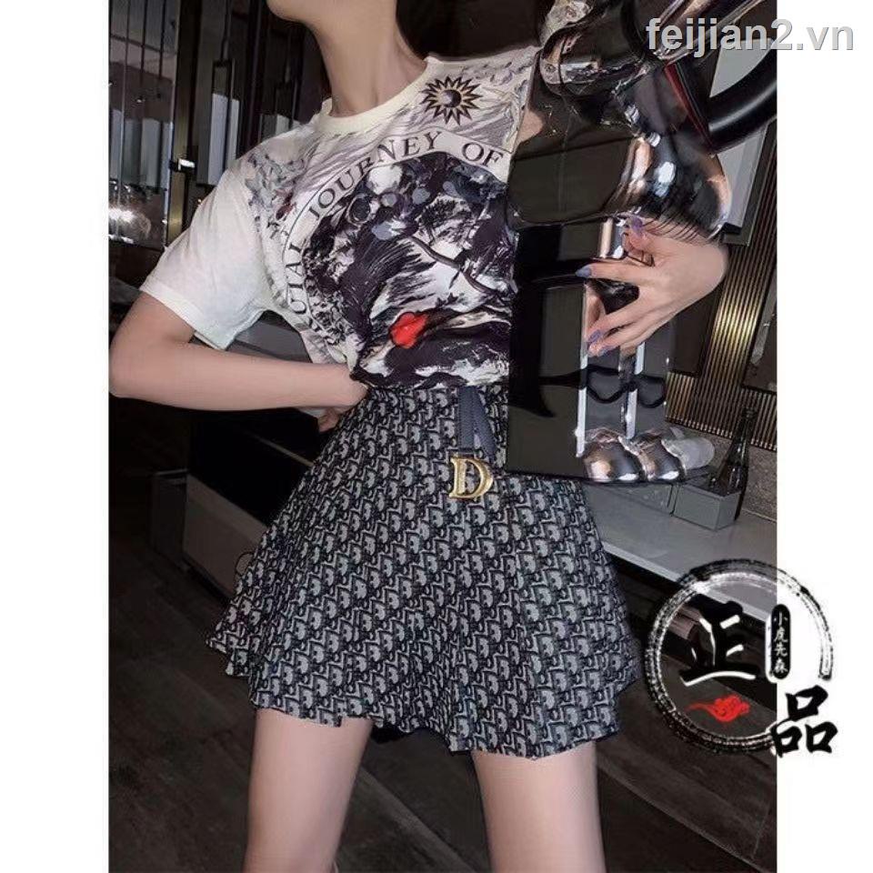❖✑Dior Chân Váy Len Lưng Cao Xếp Ly In Chữ Thời Trang Trẻ Trung