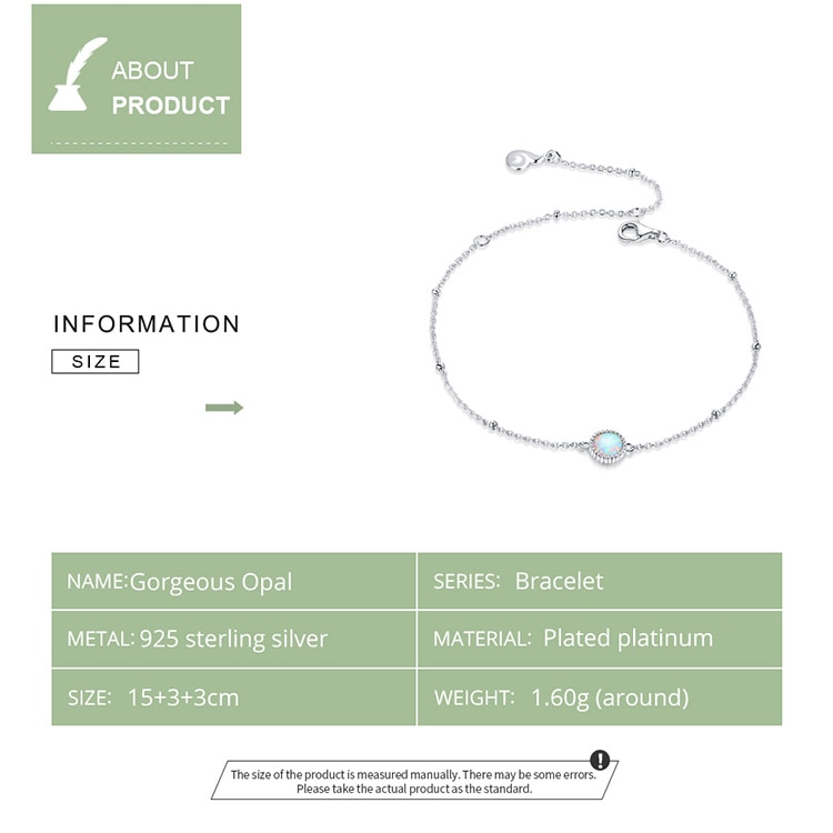 Bamoer Real Silver 925 Bracelet Plated Platinum For Women with Opal Jewellery BSB054