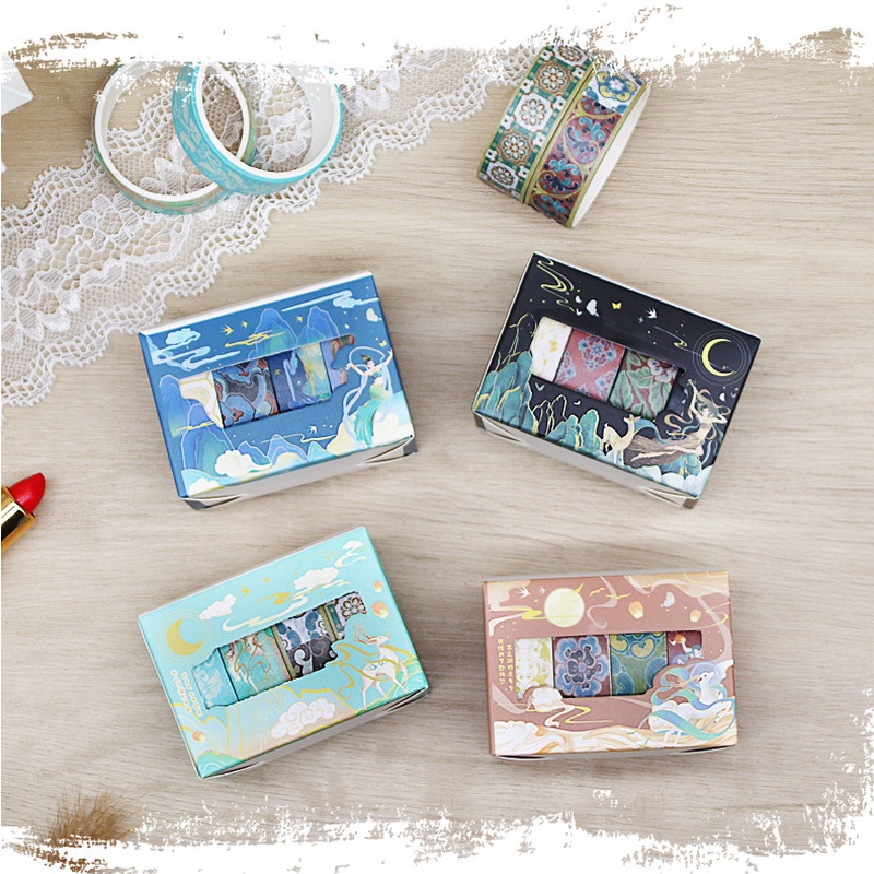 4 Cuộn băng keo washi RUIXIANG phong cách Trung Hoa cổ điển dùng trang trí sổ tay