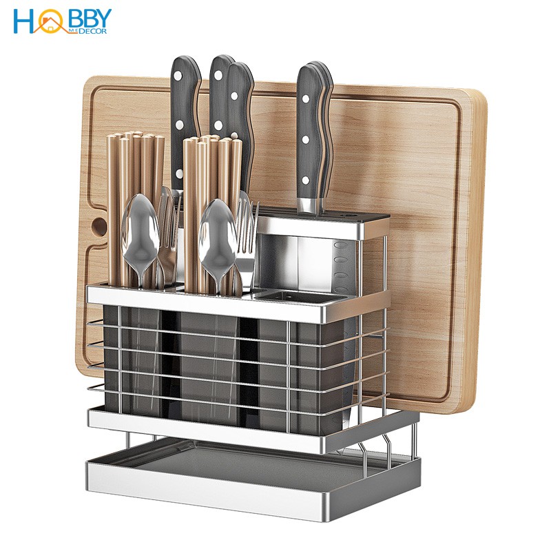 Kệ đựng đũa muỗng dao thớt đa năng inox 304 Hobby home decor KDMT không rỉ sét