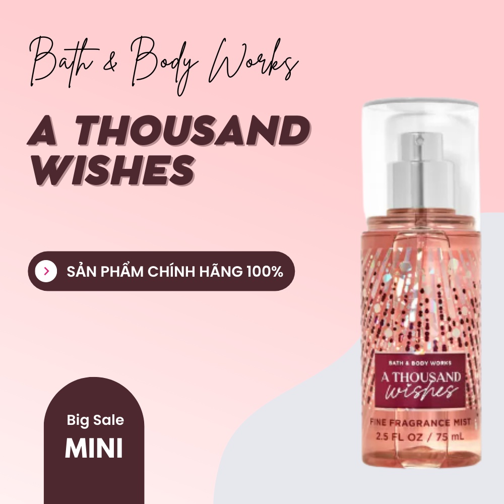 Xịt Thơm Toàn Thân Mini Bath & Body Works A Thousand Wishes 75ml Hương Hoa Mẫu Đơn
