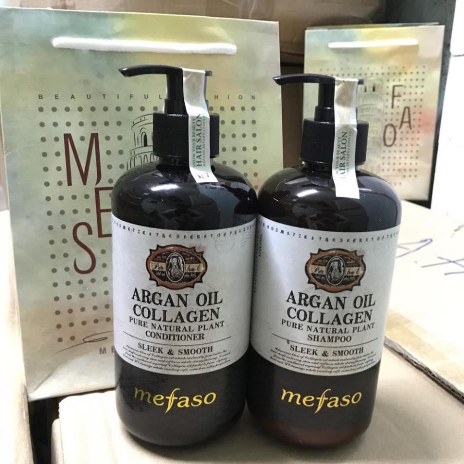 Bộ Dầu, Xả Argan Oil Collagen Mefaso Phục Hồi Tóc Hư Tổn - 500ml