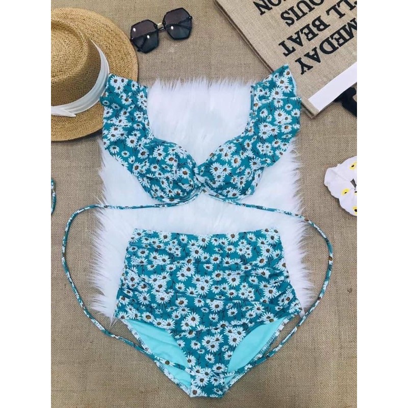 Bikini 2 mảnh hoa cúc xanh (hình thật)