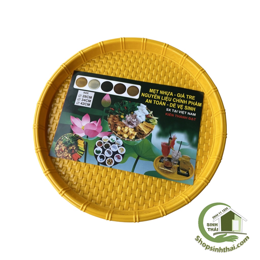 Mẹt nhựa giả mây đựng bún đậu size đại 52cm màu vàng - Khay nhựa tròn