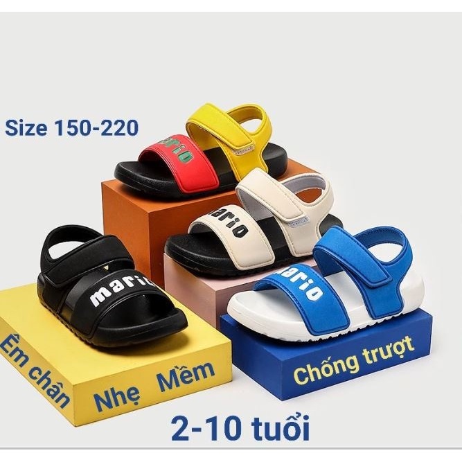 Sandal quai dán Cheerful Mario mẫu mới 2022 cho bé trai gái 2-10 tuổi