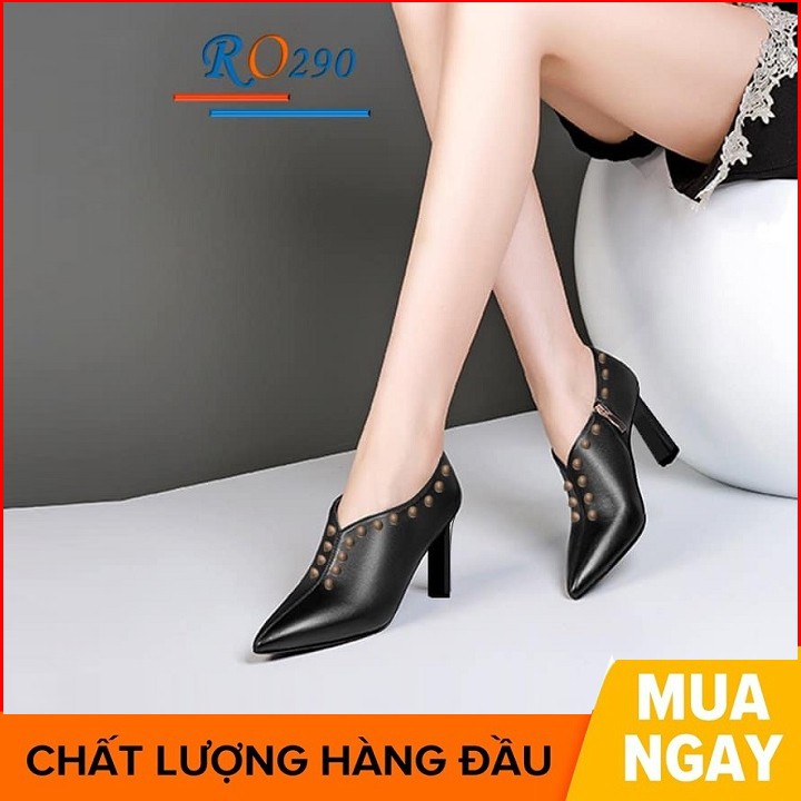 Giày boot nữ cổ thấp 8 phân hai màu đen trắng hàng hiệu rosata ro290