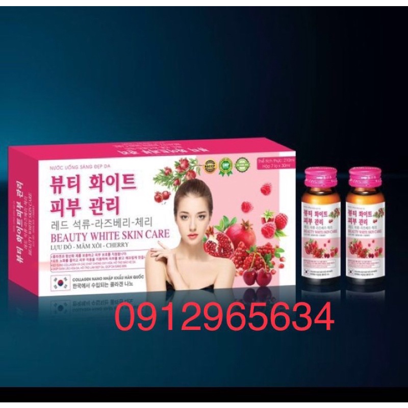Nước uống Collagen nano beauty white skin care Lựu đỏ Mâm Xôi Cherry giúp da sáng mịn ngừa nám chống lão hoá da
