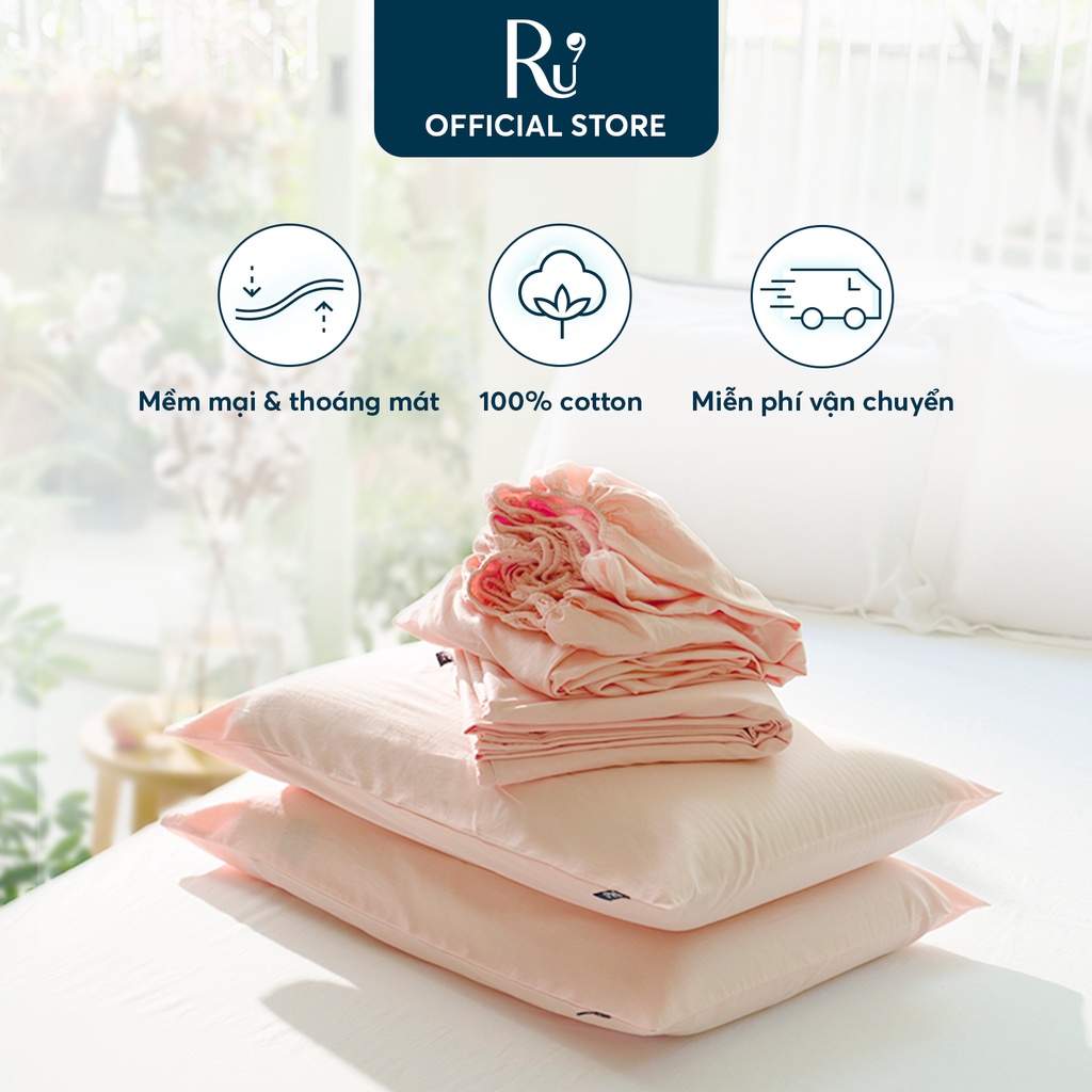 Bộ Ga Trải Giường Ru9 Cotton Sateen 100% Cotton Tự Nhiên Pearl Blush 6 Kích Thước