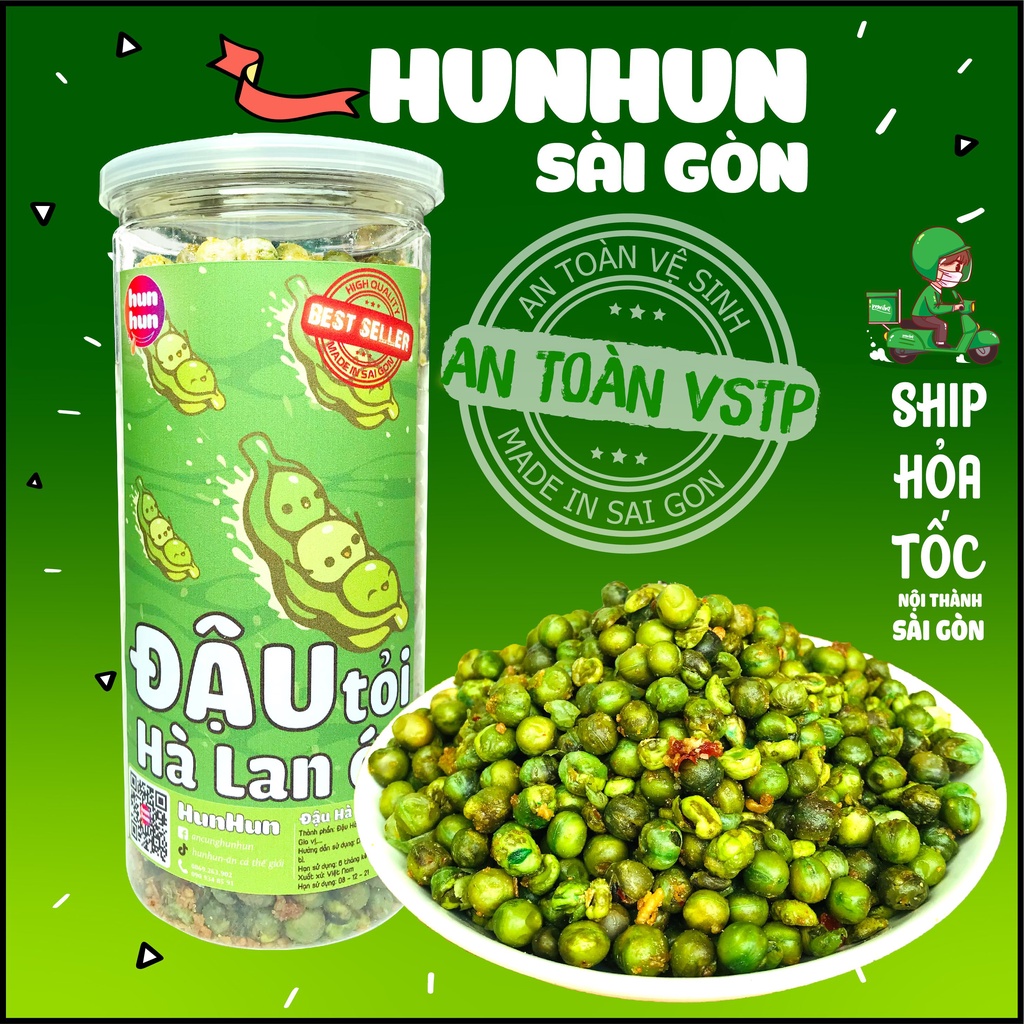 ĐẬU HÀ LAN TỎI ỚT HunHun 450g Đồ Ăn Vặt Sài Gòn Ngon Rẻ