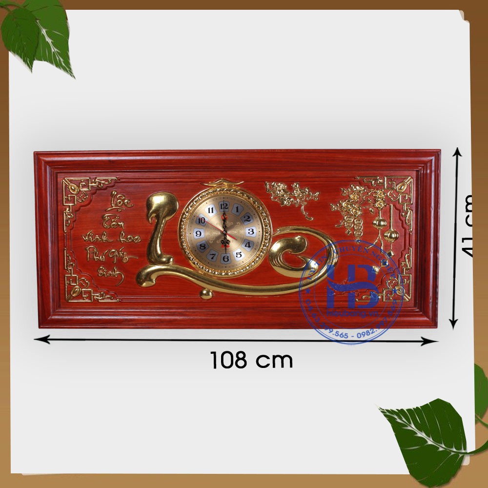 Đồng hồ tranh gỗ Hương chữ Lộc 41x108cm