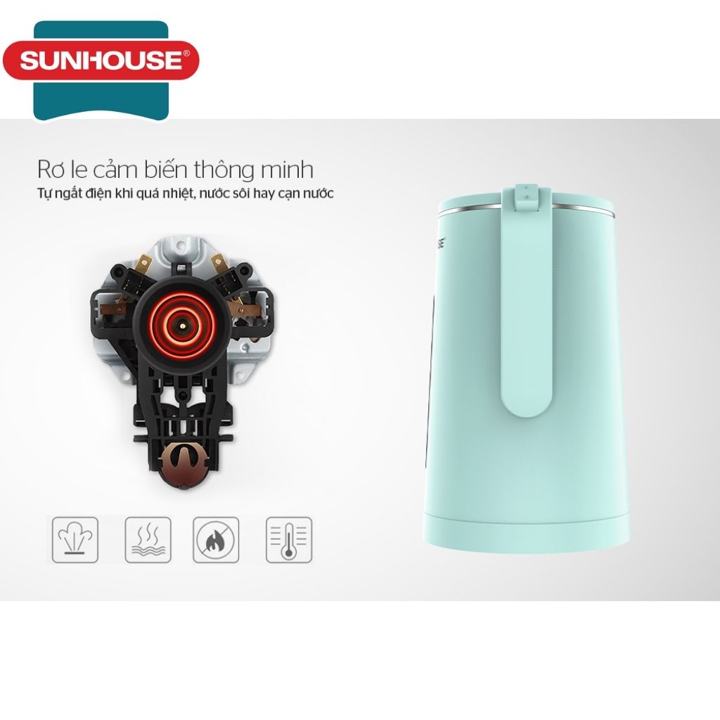 Ấm siêu tốc Sunhouse chính hãng SHD1351 - Bình điện đun nước siêu tốc 1.8l , 02 lớp inox , bảo hành 12 tháng