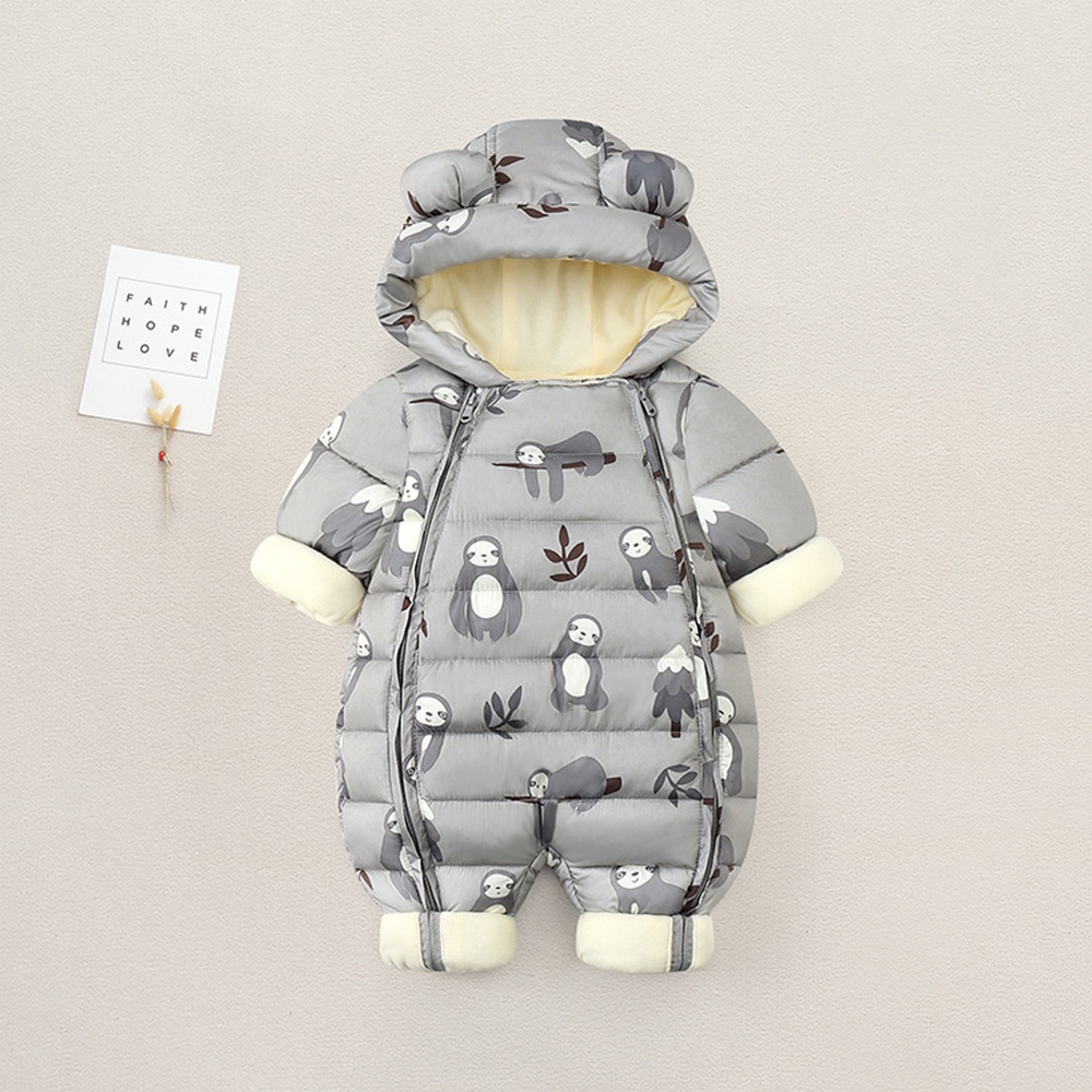 Áo liền quần BEAR LEADER vải cotton dày ấm áp in hoạt hình gấu thời trang mùa đông 2022 cho bé sơ sinh
