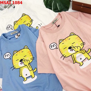 Áo thun nữ tay lỡ mèo fin 1084
