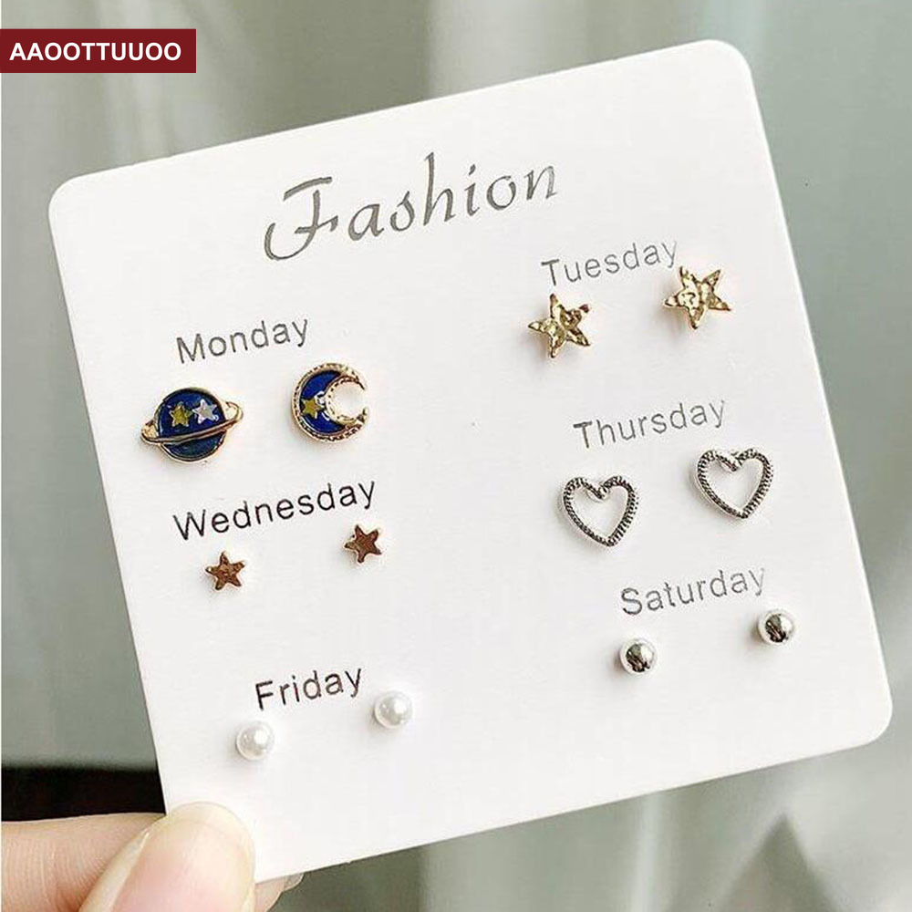 Set 12 chiếc hoa tai đơn giản xinh xắn cho nữ