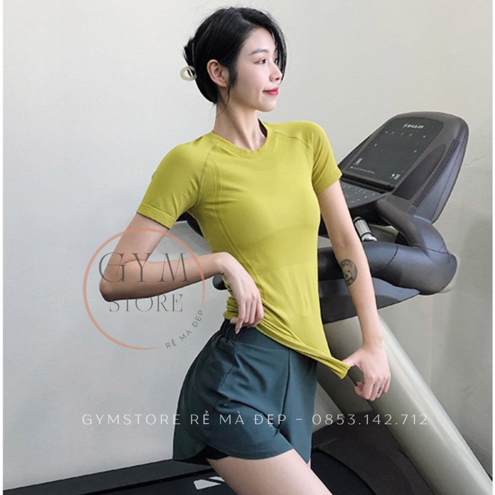 Áo Thun Ôm Body Tay Ngắn Thể Thao Nữ Tập Gym Yoga Cực Co Giãn Thoáng Mô Hôi Nhẹ Mát Tôn Dáng GYMSTORE 005