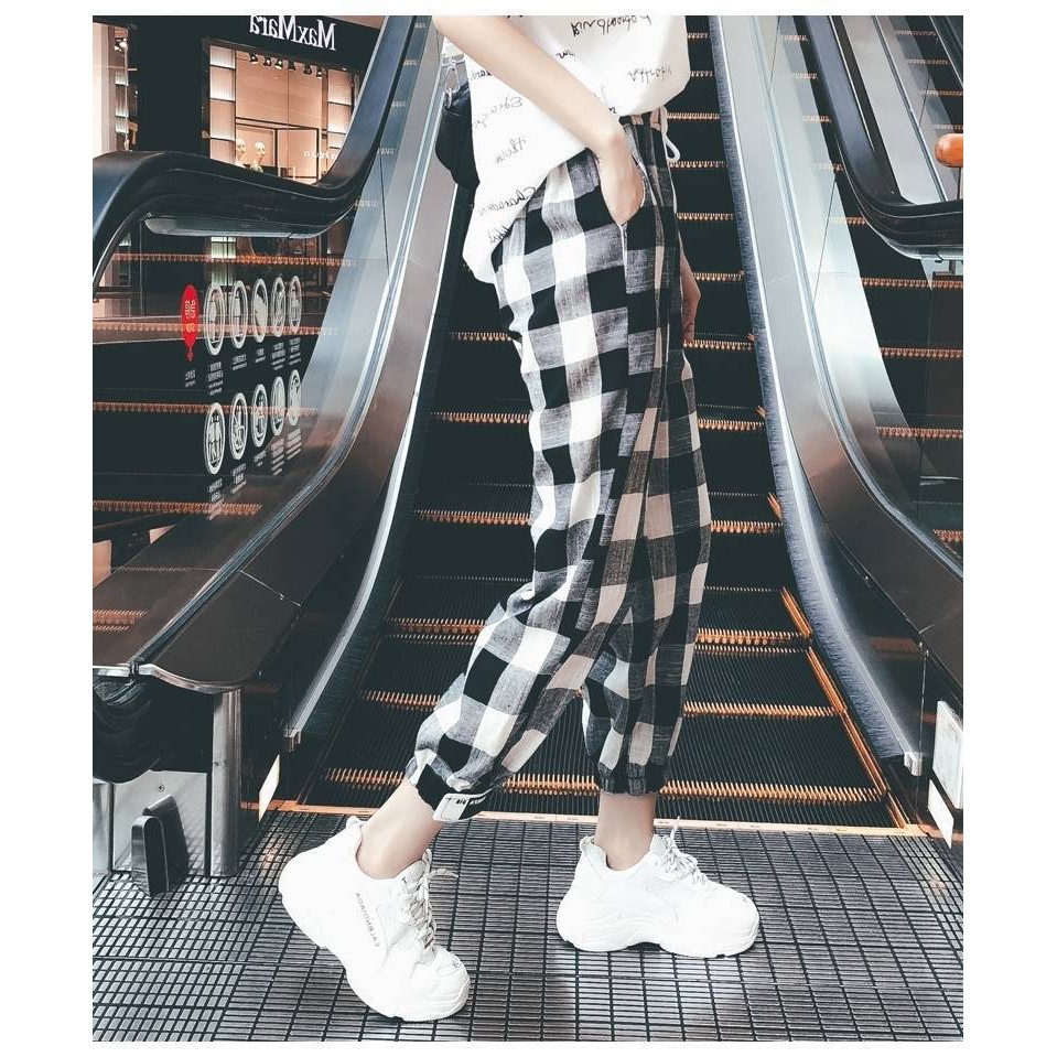 Quần Jogger Harem nữ sọc caro thời trang nữ năng động. | BigBuy360 - bigbuy360.vn