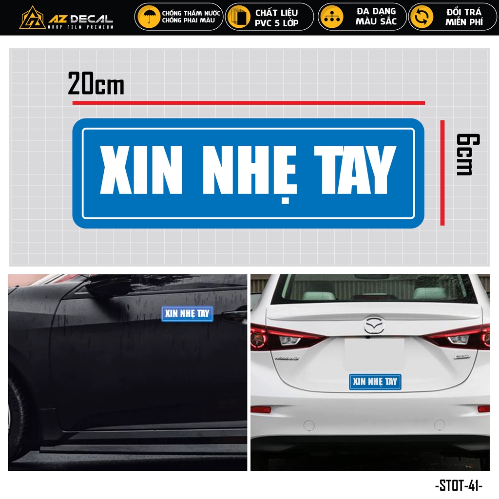 Sticker Dán Xe Ô Tô Xin Nhẹ Tay | STOT-41 | Tem Decal Dán Sườn Cản Sau Kính Lái Xe Hơi Oto Tải Xe Khách 4 Chỗ