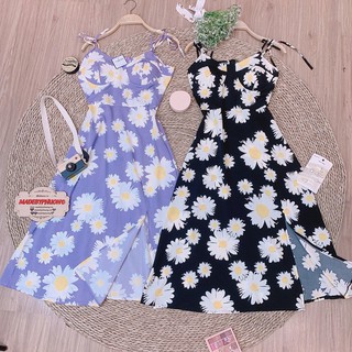 Đầm 2 dây hoa cúc cúp ngực