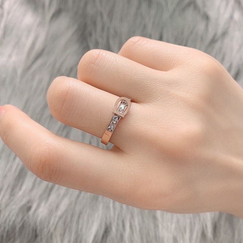 Nhẫn thép titan dát đá zircon đơn giản không phai màu phong cách Hàn Quốc cho nữ đeo ngón trỏ