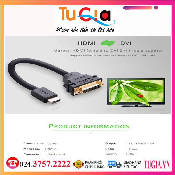 Cáp chuyển Đổi DVI Sang HDMI Ugreen (20136) - Hàng Chính Hãng