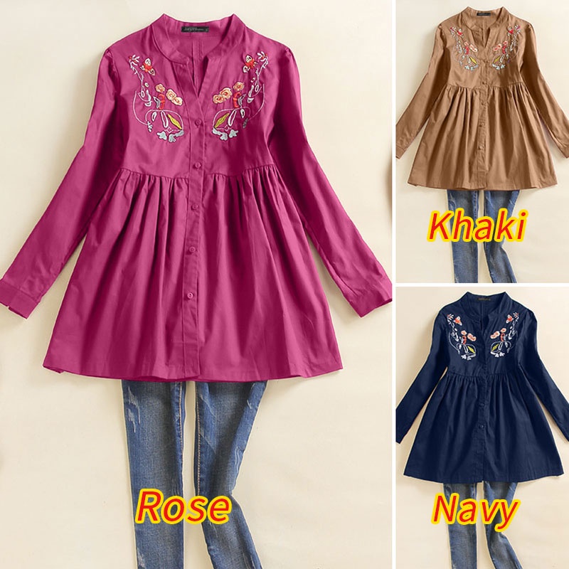 Áo sơ mi ZANZEA tay dài họa tiết hoa thời trang sành điệu cho nữ