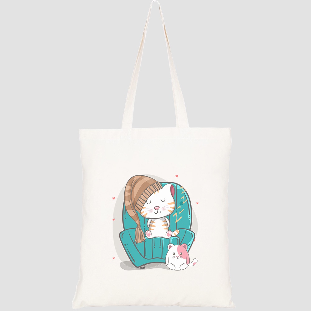 Túi vải tote canvas HTFashion in hình cute cat seamless pattern illustration card HT219