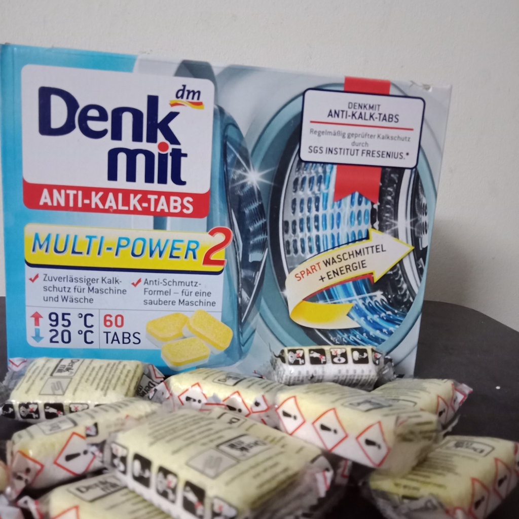 Viên tẩy lồng máy giặt Denkmit Hộp 60 viên loại bỏ mùi hôi cặn bẩn lâu ngày
