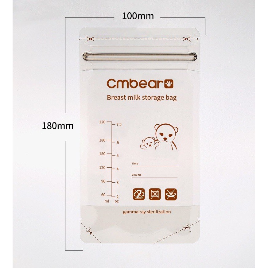 Tặng kèm 1 bút dấu - Túi Trữ Sữa CMBEAR 220ml hộp 30 túi hàng xuất Châu Âu