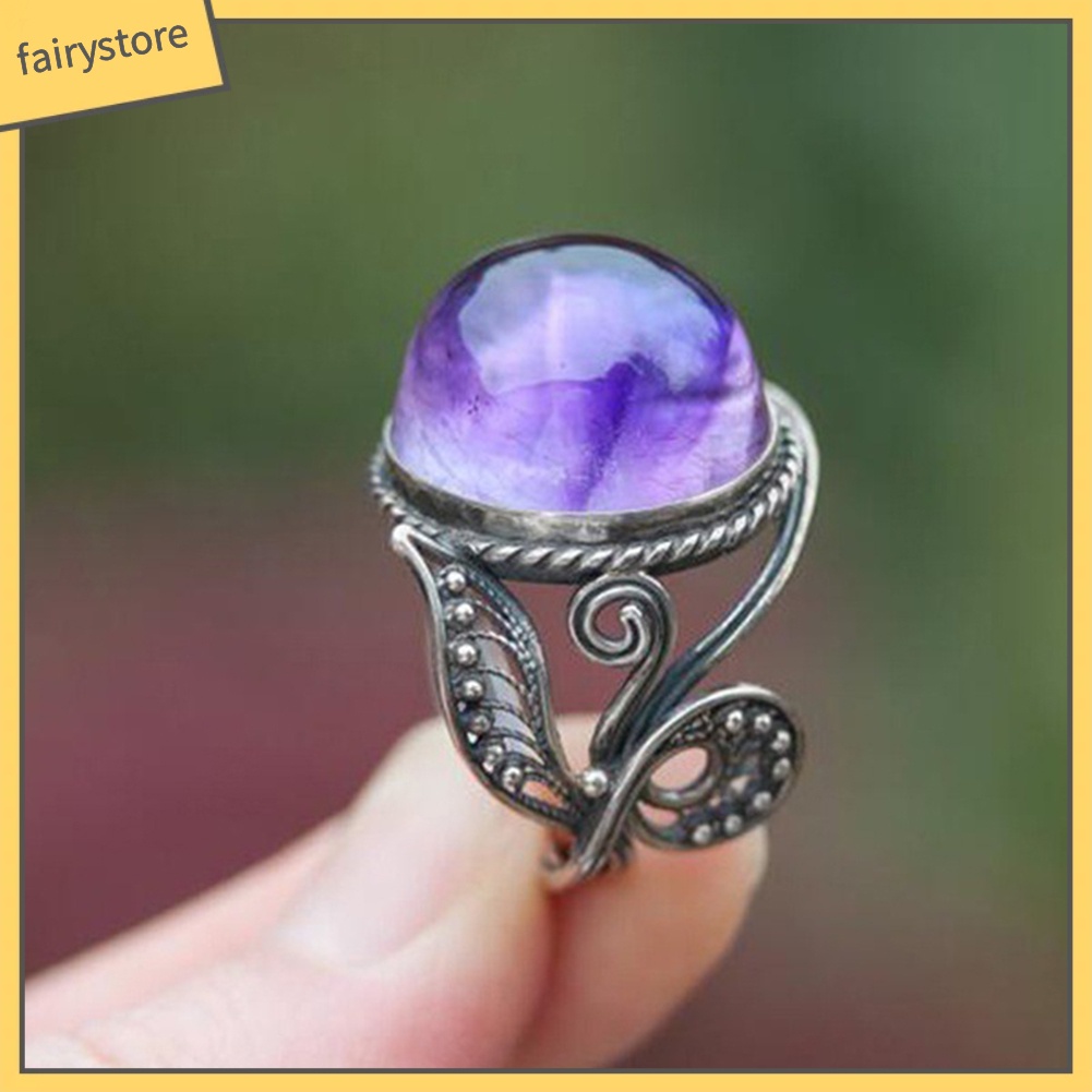 Nhẫn đính đá tím phong cách cổ điển sang trọng cho nữ