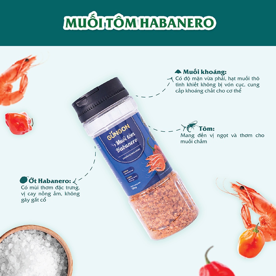 Muối tôm Habanero GUNGON từ muối khoáng chấm trái cây rau củ đồ luộc 120g