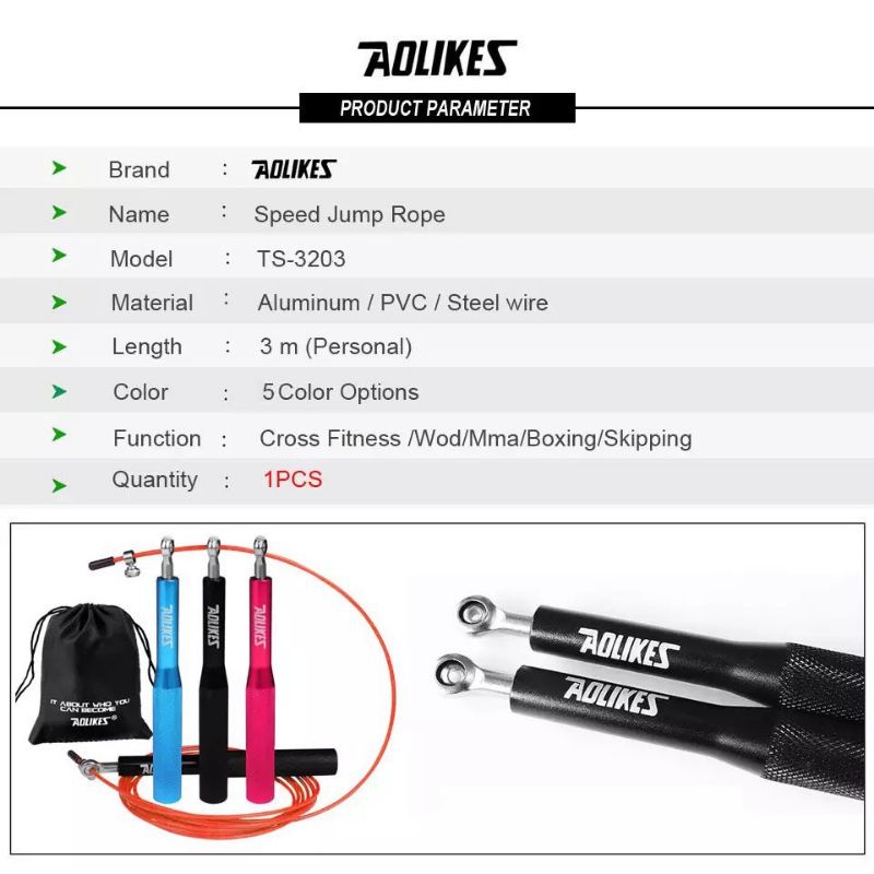 Dây Nhảy Aolikes Tay Cầm Hợp Kim Nhôm Cao Cấp 3203 Hàng Chính Hãng