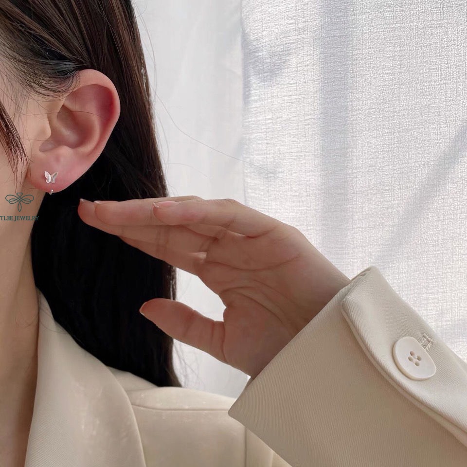 Khuyên tai bạc nữ TLEE cánh bướm dáng móc cá tính, đơn giản TleeJewelry B0196