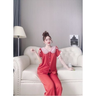 👉👉Sale!!!👉👉Đồ bộ lụa satin cao cấp cổ 3 lá phối ren tay ngắn quần dài 👉👉dễ thương đồ ngủ lụa satin có tay freesize | BigBuy360 - bigbuy360.vn